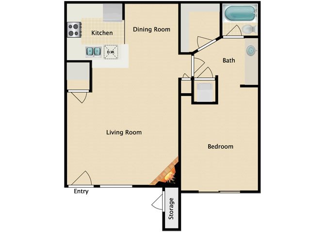 1 bedroom 1 bathroom floor plan at Riverview Park Apartments in Mesa, AZ